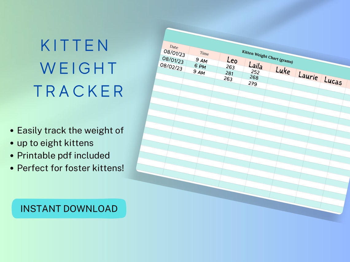 Foster Kitten Weight Tracker Chart - Etsy