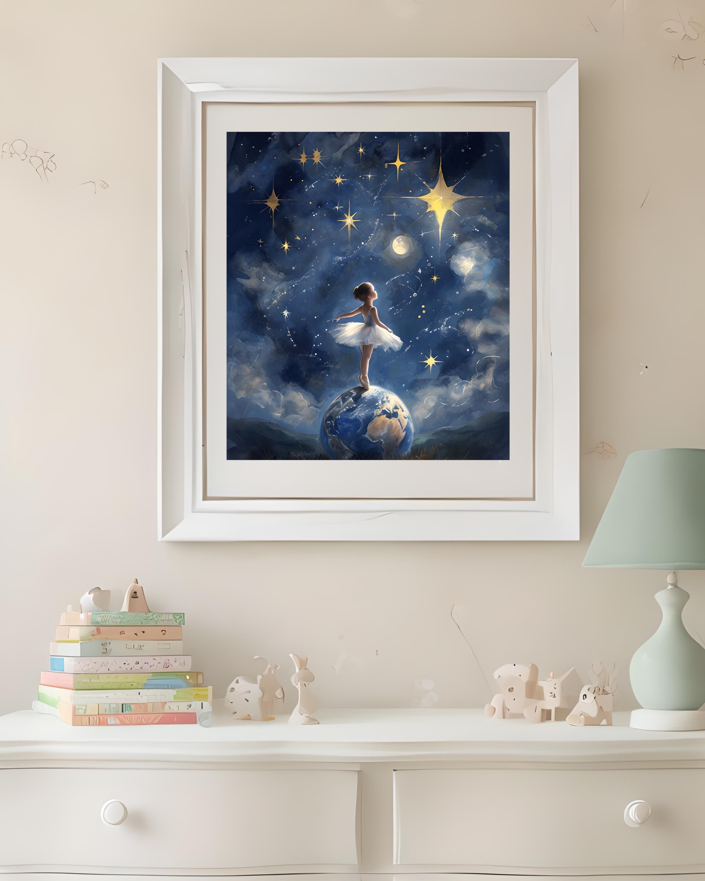 Ballerina Moon Giclée Print – Navy & Gold Dance Studio Art - Etsy