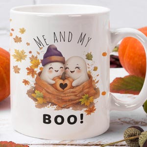 ゴーストカップルのハロウィンマグカップ | 不気味なコーヒーカップ、パンプキンハート