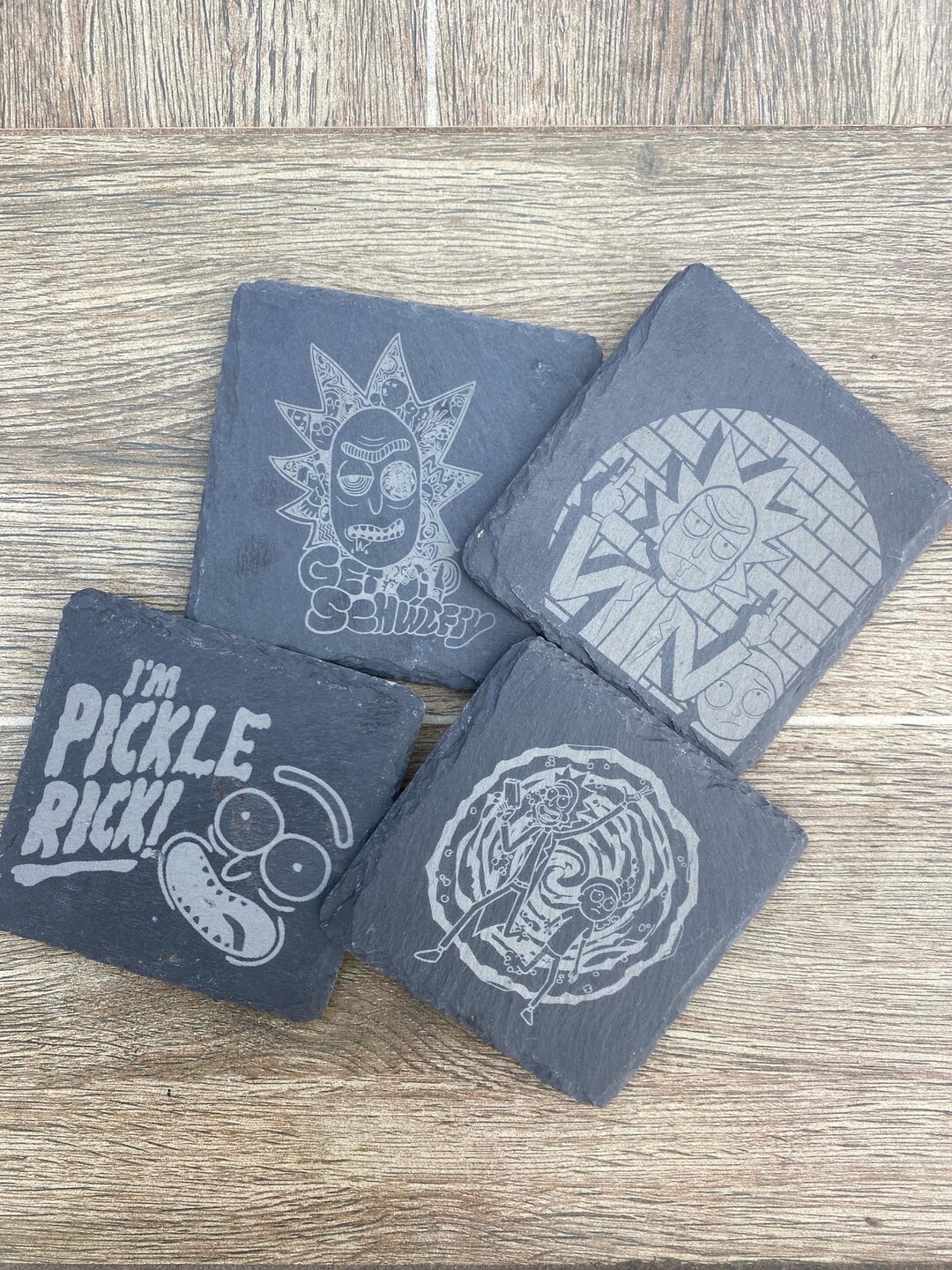 Rick and Morty Engraved Slate Coasters for Adult Swim Anime Fans - Etsy