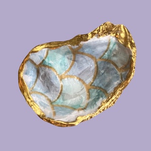 Blue Oyster Shell Trinket Dish: Gold Leaf Coastal Decor