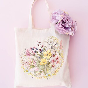 Wildflower tote bag Pressed Flowers Tote Flowers Tote Bag Forestcore Tote Bag Wistful Wildflowers Granola Girl Tote Wildflower Garden Canvas