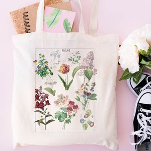 Floral Tote Bag Botanical Print Tote Bag Flower Canvas bag Flower Tote Bag Cottage core Flower Garden Peony Rose Watercolor Art Tote Books