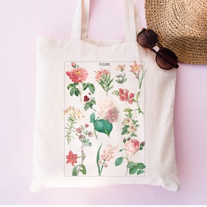 Floral Tote Bag Botanical Print Tote Bag Flower Canvas bag Flower Tote Bag Cottage core Flower Garden Peony Rose Watercolor Art Tote Books