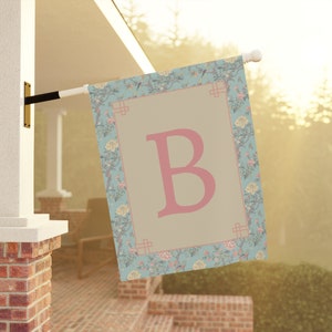 Personalized Flag Monogram Garden Flags Custom House Flag Modern Preppy Flags Chinoiserie Maximalist Bow Name Initial Preppy