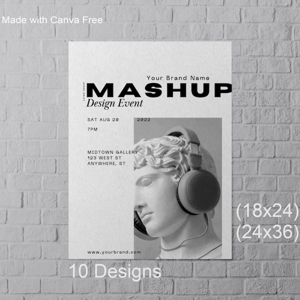 10 Editable Modern Design Poster Templates - Event Poster Template - Party Poster Template - Custom Canva Template - Music Poster Design