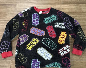 Disney Parks Star Wars logo maat CL Sherpa fleece shirt trui/pullover zwart