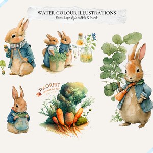 Peter konijn illustraties | Konijntjes en dierenvriendjes | aquarelillustraties | Direct digitaal download PNG-bestand