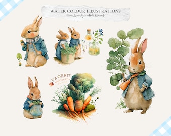 Peter Rabbit inspired Watercolor Clipart | Pierre Lapin style, Bunnies (Digital Download)