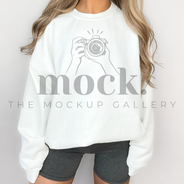 Gildan 18000 White Sweatshirt Mockup | Crewneck Sweatshirt Modeled | White Sweatshirt Mock | Gildan 18000 Mock Up | Simple Mockup | Classic