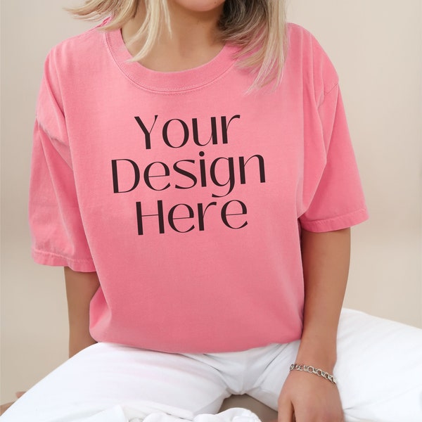 Peony Comfort Colors 1717 T-Shirt Mockup | C1717 | Model Mockup | Styled Tshirt Mock | Tee Mockups | Simple Oversized Tshirt Mock Up