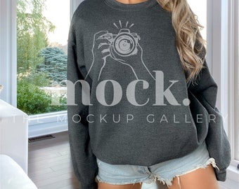 Dark Heather Gildan 18000 Mockup | Gildan Sweatshirt Mockup | Sweatshirt Model Mockup | Gildan Mock | 18000 Mockup | Dark Heather