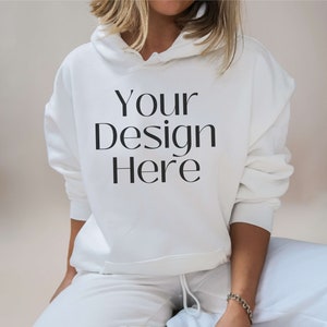 Gildan 18500 White Mockup - White Sweater Mock Up - Gildan Sweatshirt Mockup - Sweatshirt Model Mock-Up - Gildan Mockup - Hoodie Mockups