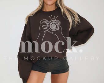 Gildan 18000 Chocolate Sweatshirt Mockup | Gildan 18000 Mock up | Brown Sweater 18000 | Jumper Mock-up | 18000 Chocolate | Modeled | Simple