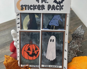Halloween Tarot Card Sticker Pack, Ghost Stickers, Black Cat Stickers, Pumpkin Stickers, Witch Stickers