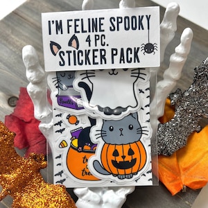 Halloween Cat Sticker Pack - Spooky Feline Decals, Cute Witch Cat Stickers, Black Cat Designs, Seasonal Vinyl Stickers, Festive Adhesives