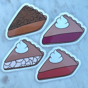 May include: Four different pie slices with whipped cream on top. The pies are pecan, blueberry, apple, and cherry.