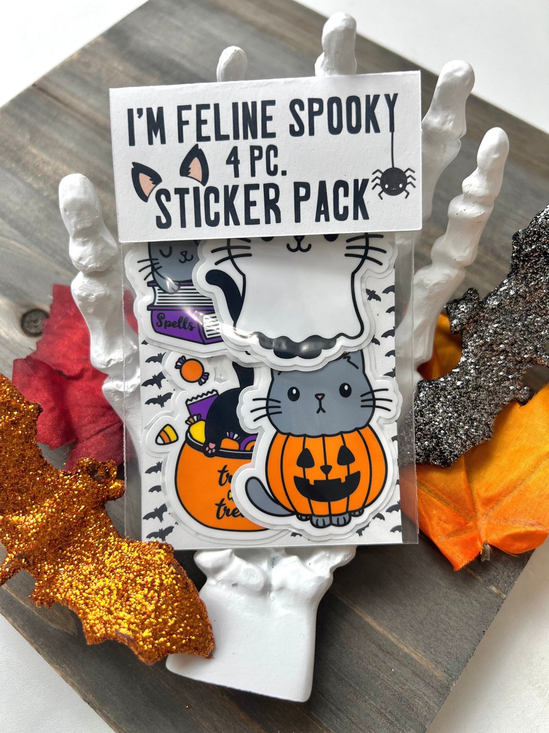 Halloween Cat Sticker Pack - Spooky Feline Decals, Cute Witch Cat ...