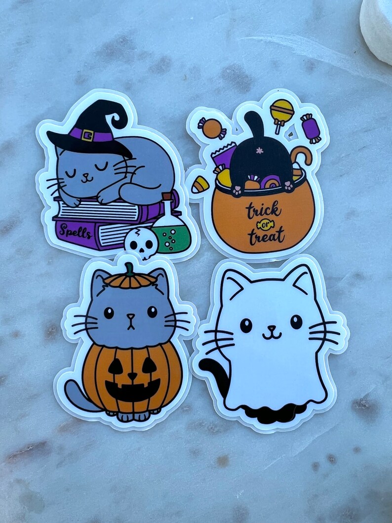 2inch Halloween Cat Stickers Water Resistant Stickers Easy Etsy