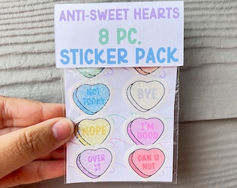 Anti Sweethearts Mini Holographic Sticker Pack, Valentine's Day Stickers, Heart Embellishment, Decal for Scrapbooking, Journaling & Planners
