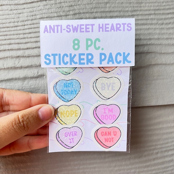 1-inch Mini Anti Sweet Hearts Sticker Pack, Valentine's Day Stickers, Valentine's Day Gift, Conversation Hearts, Anti Conversation Hearts