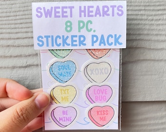 Mini Sweethearts Sticker Pack, Valentine's Day Stickers, Conversation Hearts, Water-Resistant Stickers