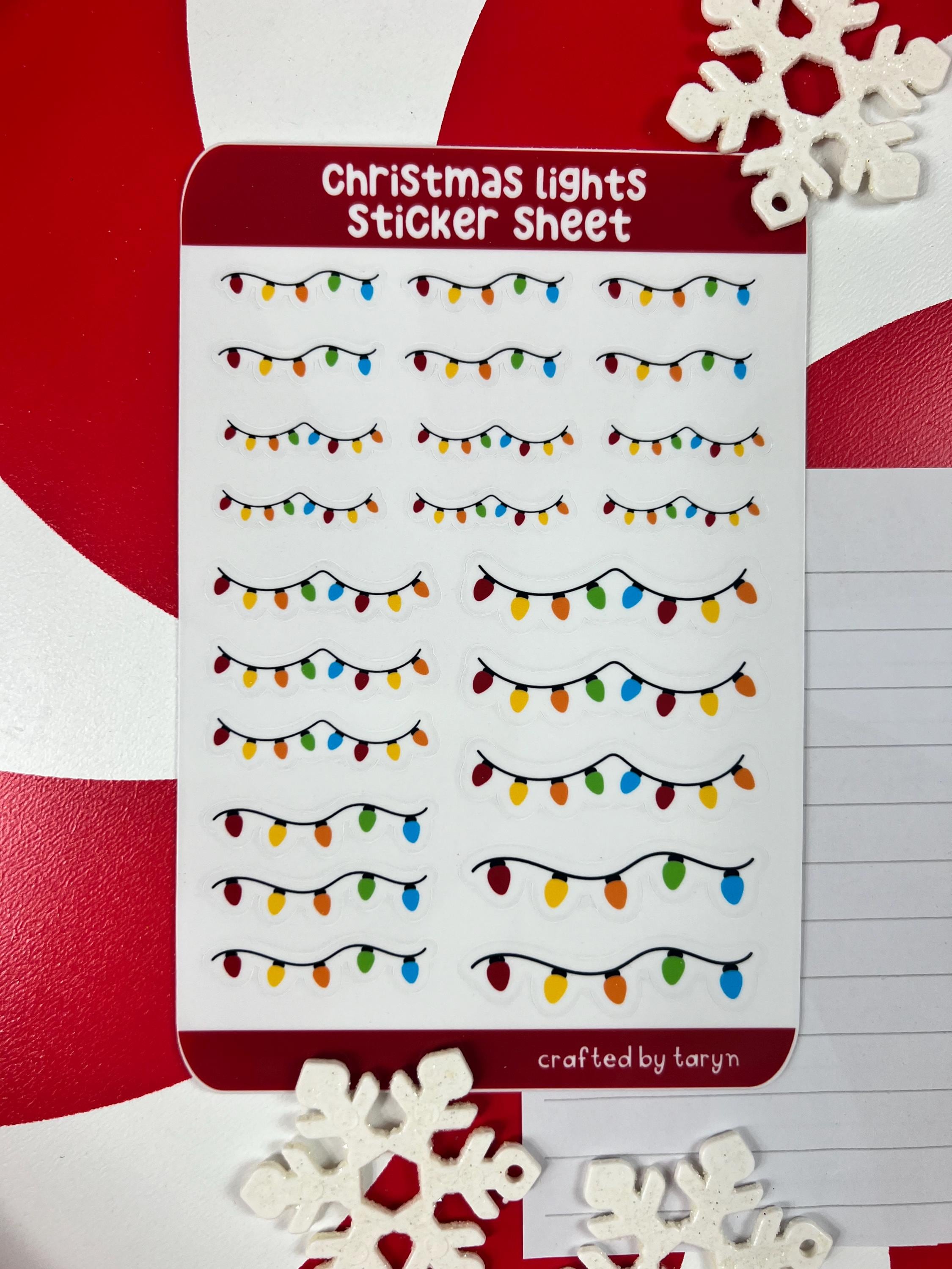 Christmas Light String Stickers – 4 Pieces Holiday Pack | Festive Light Embellishment Stickers For Scrapbooking | For Greeting Card Project Children