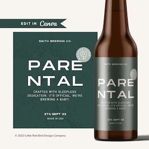 Editable Baby Announcement Beer Label Template - Parental Pale Ale - Personalized Family Brewery - Pregnancy Announcement - Canva