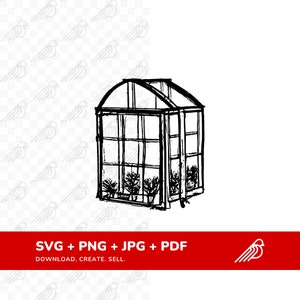 Greenhouse Illustration - Garden Sanctuary Drawing - Oasis Art - Instant Download digitaal bestand - Green House Logo embleem