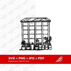 Botanische Haven: Handgetekende kas digitale kunst - Handgetekende kasillustratie - Svg, Png, Jpg, Pdf - Instant Download digitaal bestand