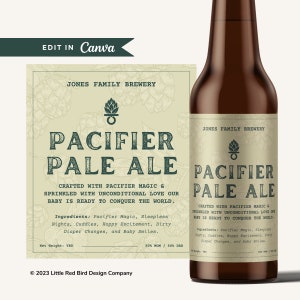 Customizable Baby Announcement Beer Label - Pacifier Pale Ale - Baby Announcement Idea - Edit in Canva - Pregnancy Reveal for Dad - Template
