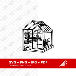 Handgetekende broeikaskunst - serene tuinillustratie - direct digitaal bestand downloaden - groen huis logo embleem