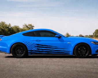 Distressed American Flag Mustang Side Stripe Decal | Patriotic Vinyl Graphic Kit | Ford Mustang Rocker Panel Wrap | Custom Color Side Decal