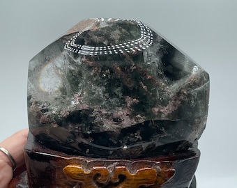 Garden Quartz with Red & Green Inclusions on Custom Stand