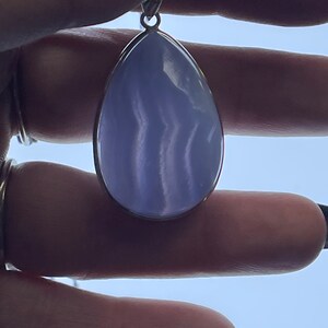 Blue Lace Agate Sterling Silver Pendant - Adjustable Chain