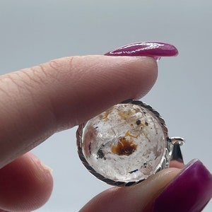 Unique petroleum quartz enhydro sphere pendant with sterling silver chain
