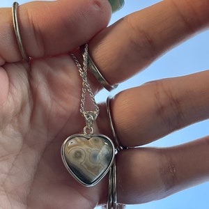 Super süßer Ozean Jaspis Herz Anhänger in Sterling Silber mit Sterling Silber Kette