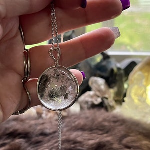 Enhydro Quartz Sphere Pendant: Sterling Silver Chlorite Necklace