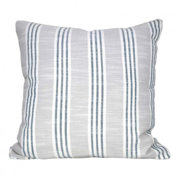 Indoor/Outdoor Thibaut Southport Stripe Sterling and Cobalt - 18x18 Throw Pillow - Home Decor - Accent Pillow - Pillow Cover