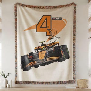 Couverture Lando Norris, couverture Formule 1, couverture en tapisserie tissée, cadeau pour les fans de course, décoration d'intérieur, Mclaren, produits dérivés F1, art mural F1