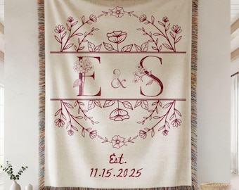 Cotton Anniversary Gift Personalized Throw Blanket Second Anniversary Gift for Wife Gift for Couples Initials Established Date Wedding Gift