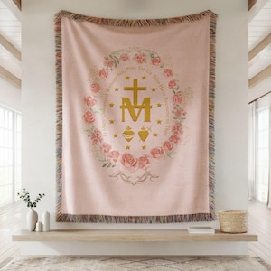 Marian-katholieke deken, Auspice Maria, geweven tapijtdeken, katholieke cadeaus voor vrouwen, Marian kruisdeken, Maagd Maria, religieuze geschenken