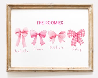 Decoración personalizada para compañeros de piso, apartamento universitario, impresión para compañeros de piso, estilo preppy, decoración de dormitorio, lazo coqueto, arte mural coqueto, decoración moderna para apartamentos.