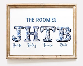 Decoración personalizada para compañeros de piso, decoración de dormitorio, apartamento universitario, letras monograma, arte mural chinoiserie, decoración moderna para apartamentos, letrero para compañeros de piso