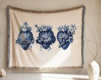 Catholic Blanket, Sacred Heart Woven Blanket, Woven Throw, Catholic Gifts, First Communion Gift, Religious Gifts, Sacred Heart of Jesus