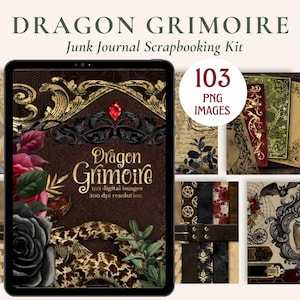 Kit per junk journal Dragon Grimoire / Elementi digitali del Libro delle Ombre della Stregoneria / Kit per scrapbooking digitale