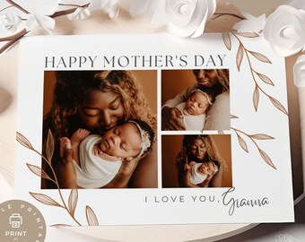 PRINTABLE Mother's Day Card Template | Print at Home Boho Mother's Day Card | Photo Mother's Day Card from kids | Photo Collage Card | Canva