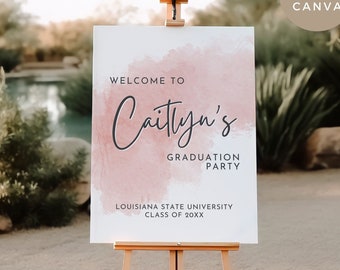 EDITABLE Graduation Party Welcome Sign Template | Blush Pink Watercolor Decor | Editable Sign | Printable Graduation Party Welcome | Canva