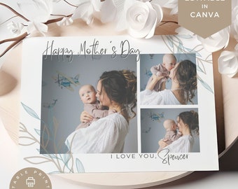 PRINTABLE Mother's Day Card Template | Print at Home Boho Mother's Day Card | Photo Mother's Day Card from Kids | Photo Collage Card | Canva