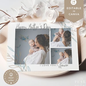 AFDRUKBARE Moederdag kaartsjabloon | Thuis afdrukken Boho Moederdagkaart | Foto Moederdagkaart van Kids | Fotocollagekaart | Kanva